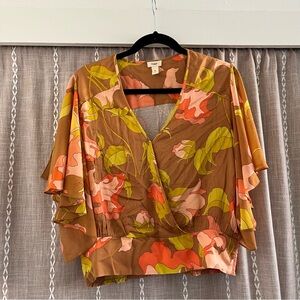 Tiny Brand from Anthropologie Brown and Pink Floral Women's Top